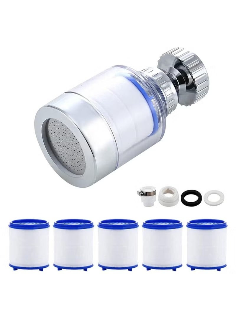 Sink Filter Water Faucet, Universal 360 Degree Rotating Sink Filter with 5 Filter Element, Kitchen Faucet Water Filter for Home Kitchen Bathroom